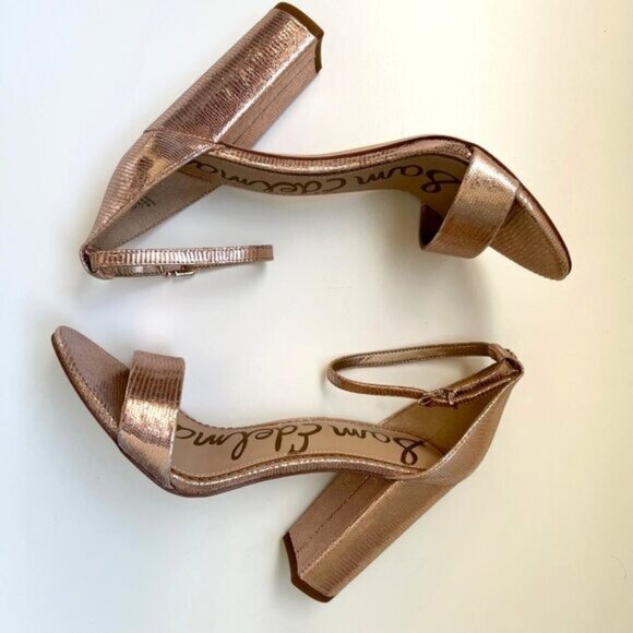 NEW SAM EDELMAN Yaro Block Heel Sandal Blush Gold 8.5 M - Picture 4 of 6